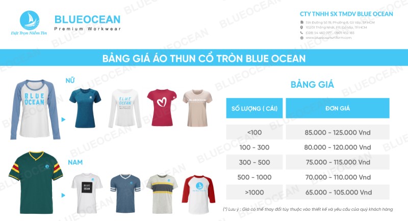 Bảng giá in áo thun cổ tròn
