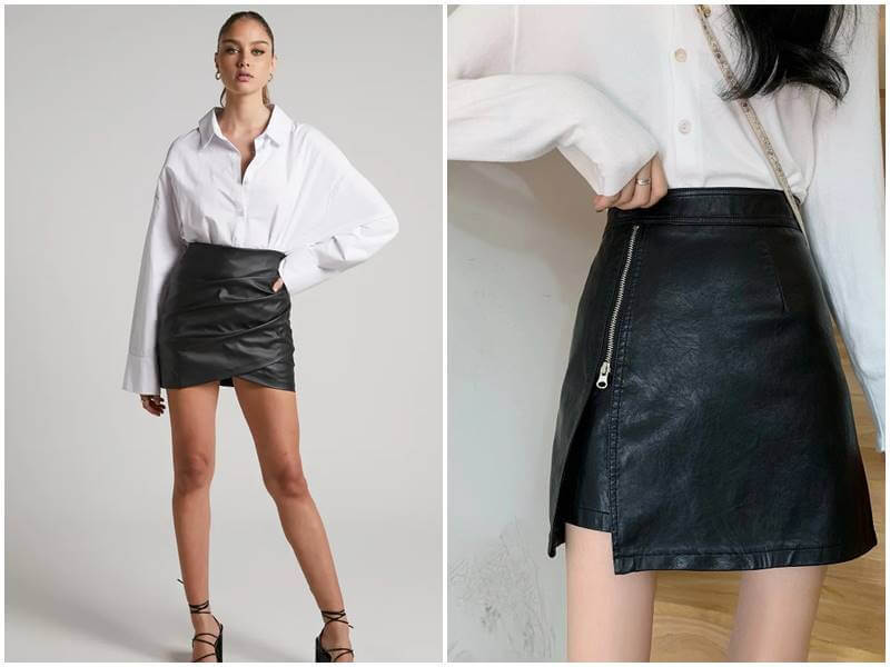 Hoá cô nàng công sở khi phối chân váy da cùng áo sơ mi