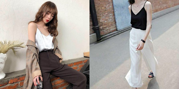 Quần tây ống rộng phối với quần tây